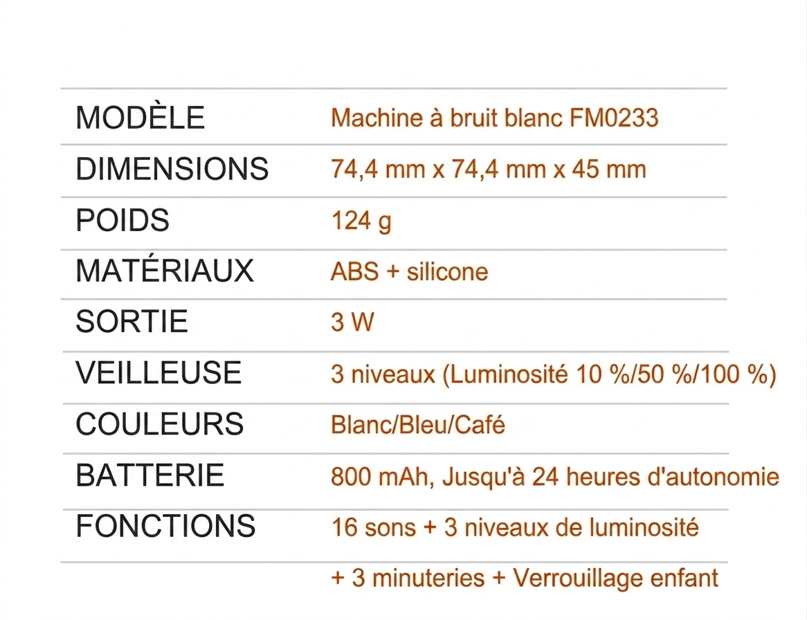 Enceinte Bluetooth portable à bruit blanc avec veilleuse et minuterie