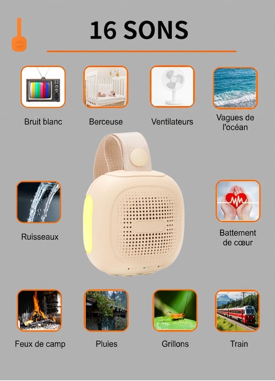Enceinte Bluetooth portable à bruit blanc avec veilleuse et minuterie