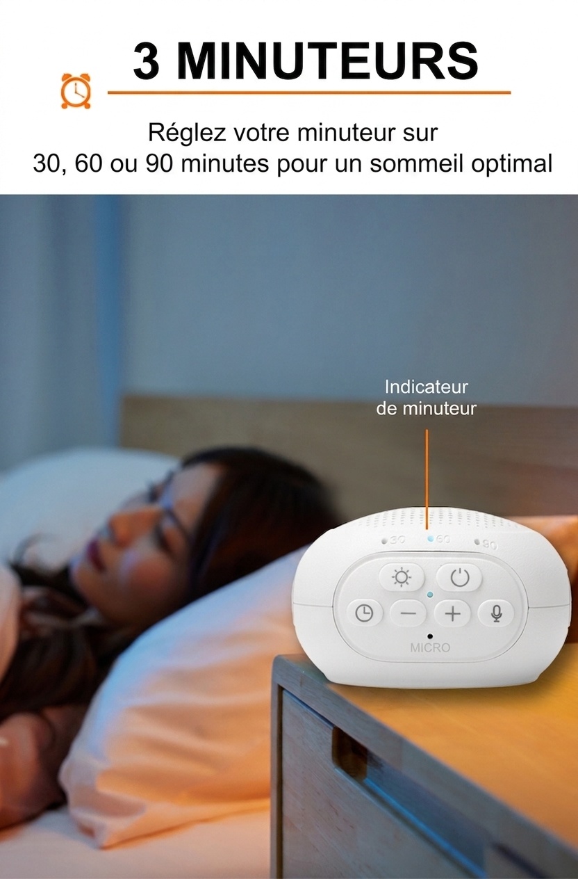Enceinte Bluetooth portable à bruit blanc avec veilleuse et minuterie