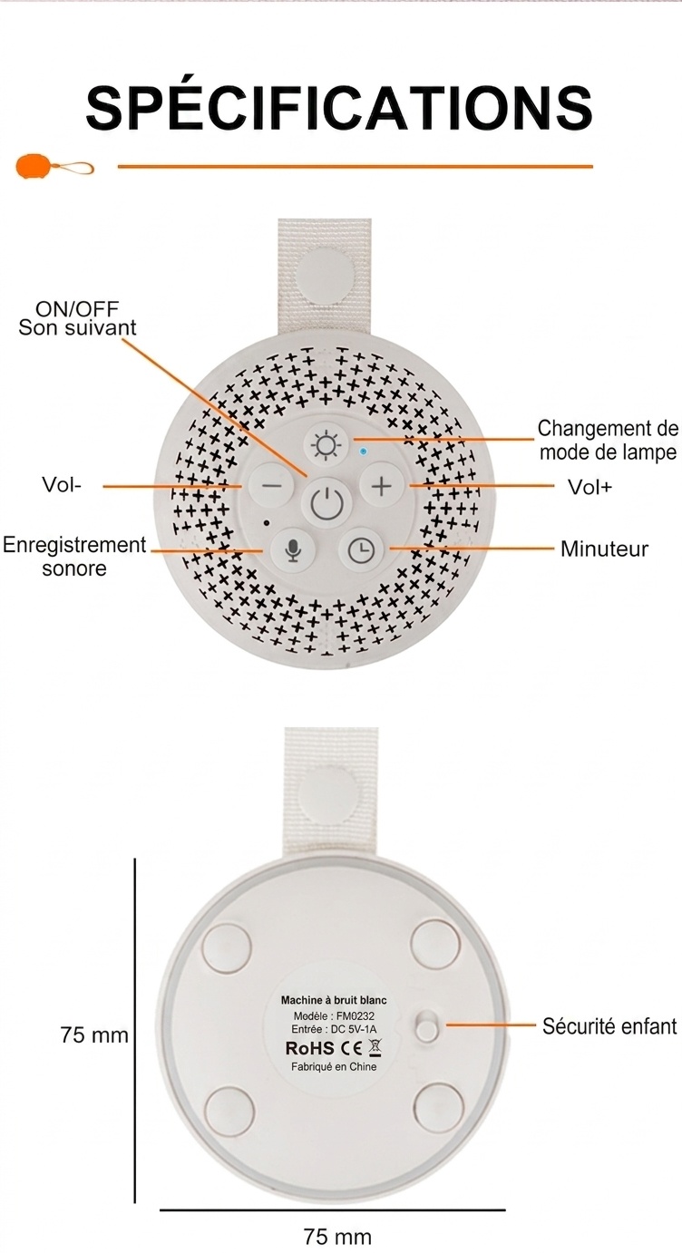 Enceinte Bluetooth portable à bruit blanc avec lumière d'aide au sommeil