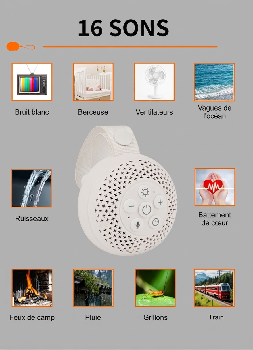 Enceinte Bluetooth portable à bruit blanc avec lumière d'aide au sommeil