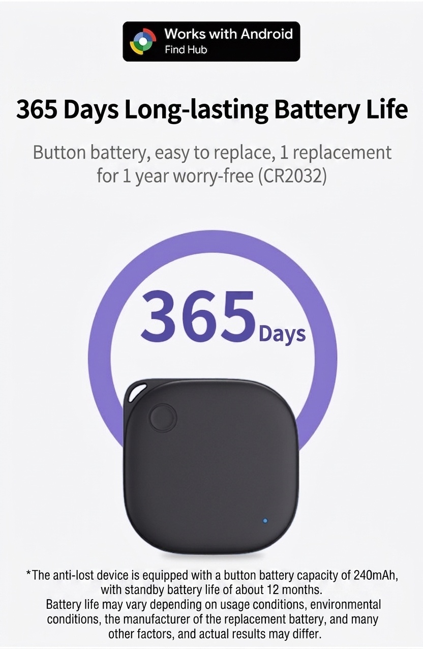 Smart Tag Item Finder for Android, Google Find Hub Compatible, Bluetooth Tracker for Keys, Wallet, Luggage, IPX6 Water Resistant, 365-Day Battery Life