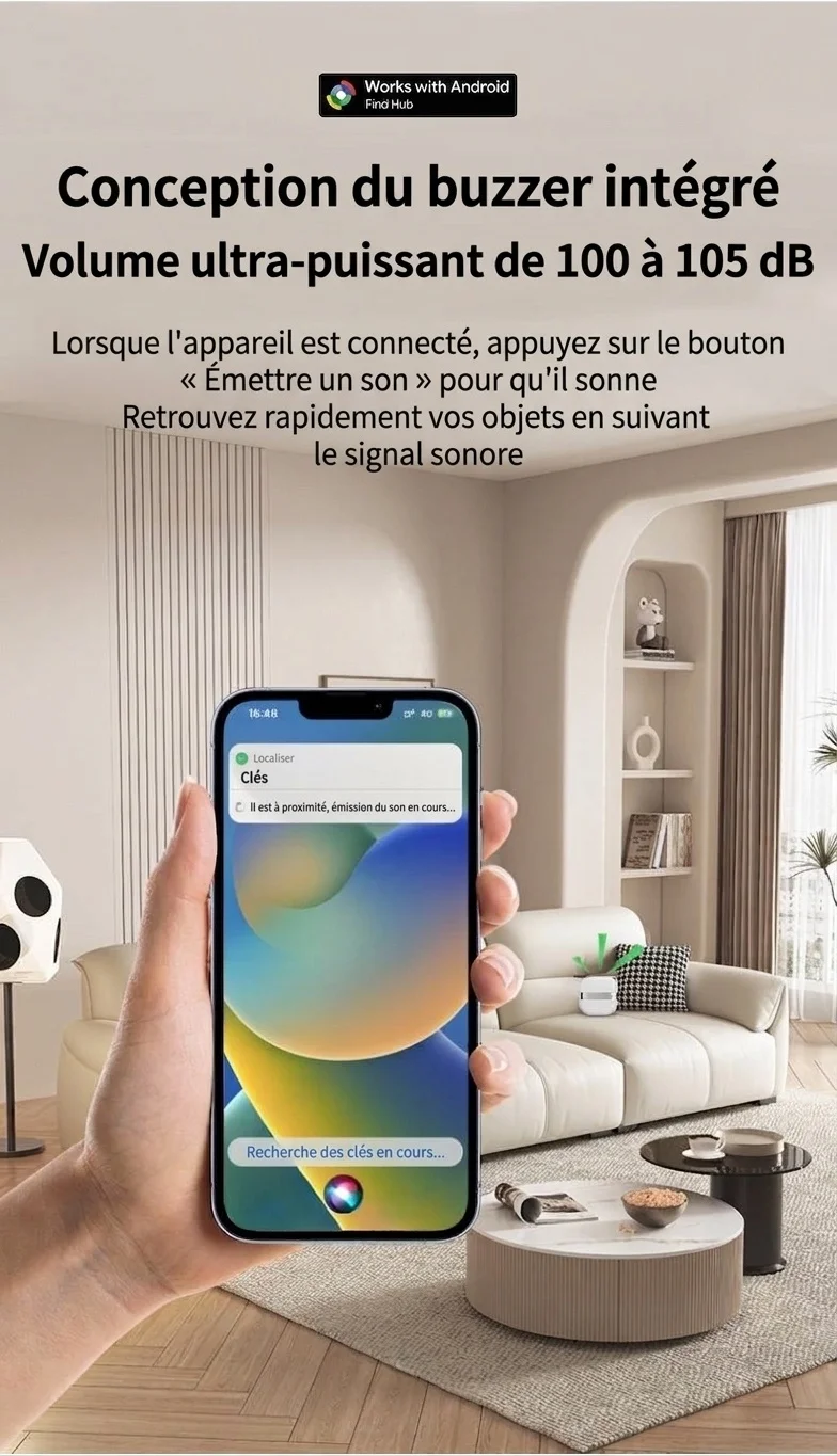 Localisateur d'objets intelligent pour Android, compatible avec Google Find Hub, traceur Bluetooth pour clés, portefeuille, bagages, résistant à l'eau IPX6, autonomie de 365 jours