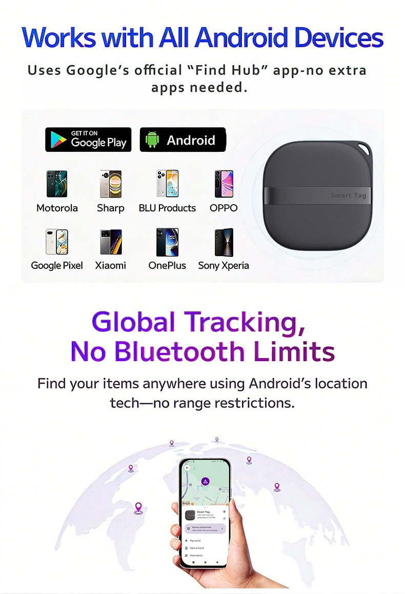 Smart Tag Item Finder for Android, Google Find Hub Compatible, Bluetooth Tracker for Keys, Wallet, Luggage, IPX6 Water Resistant, 365-Day Battery Life