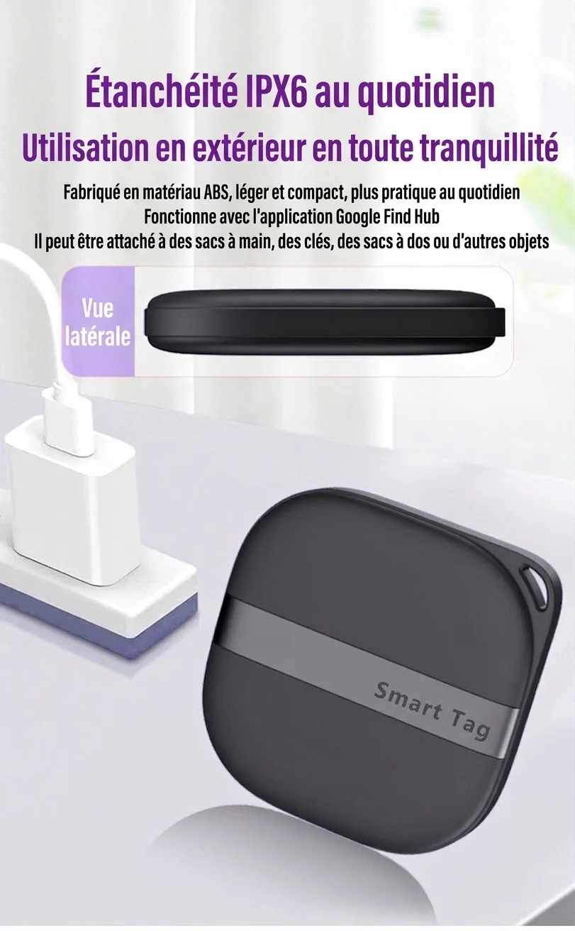 Localisateur d'objets intelligent pour Android, compatible avec Google Find Hub, traceur Bluetooth pour clés, portefeuille, bagages, résistant à l'eau IPX6, autonomie de 365 jours