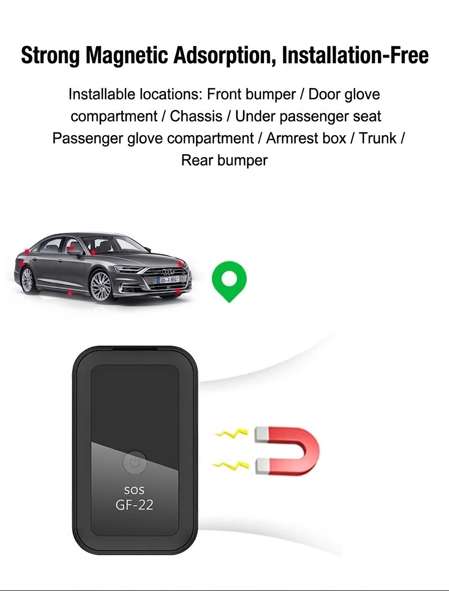 GF-22 Mini GPS Tracker for Vehicles, Kids, Elderly, Real-Time Tracking Device with SOS Emergency Call, Magnetic Mount, Water Resistant