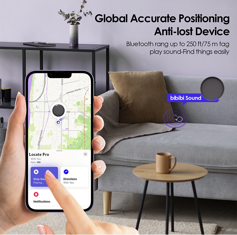 Locate Pro Smart Item Finder, Bluetooth Tracker Compatible with Apple Find My, Global Positioning, IP67 Waterproof, 1-Year Battery Life