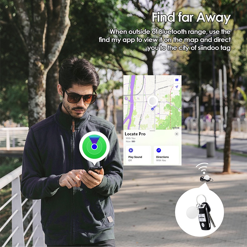 Locate Pro YN-84 Smart Item Finder, Bluetooth Tracker Compatible with Apple Find My, Global Positioning, IP67 Waterproof, 1-Year Battery Life