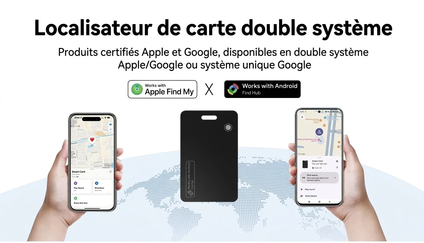 Carte de suivi intelligente ultra-fine, localisateur d'objets GPS pour portefeuille, compatible avec Localiser d'Apple et Localiser Hub d'Android, chargement sans fil, étanchéité IPX7
