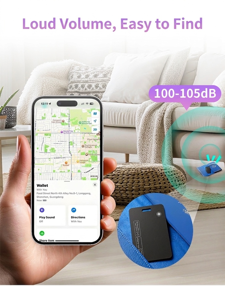 Ultra-Thin Smart Tracker Card, GPS Item Finder for Wallet, Compatible with Apple Find My & Android Find Hub, Wireless Charging, IPX7 Waterproof