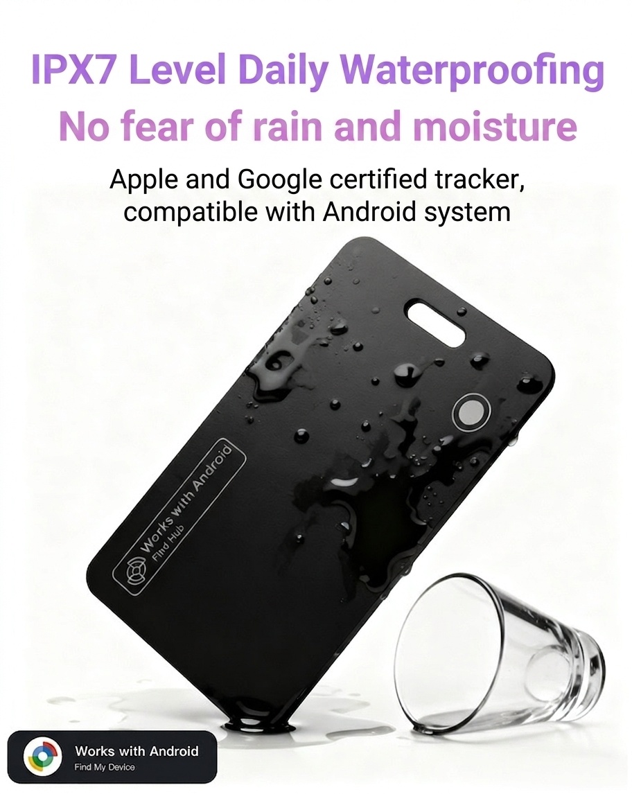 Ultra-Thin Smart Tracker Card, GPS Item Finder for Wallet, Compatible with Apple Find My & Android Find Hub, Wireless Charging, IPX7 Waterproof