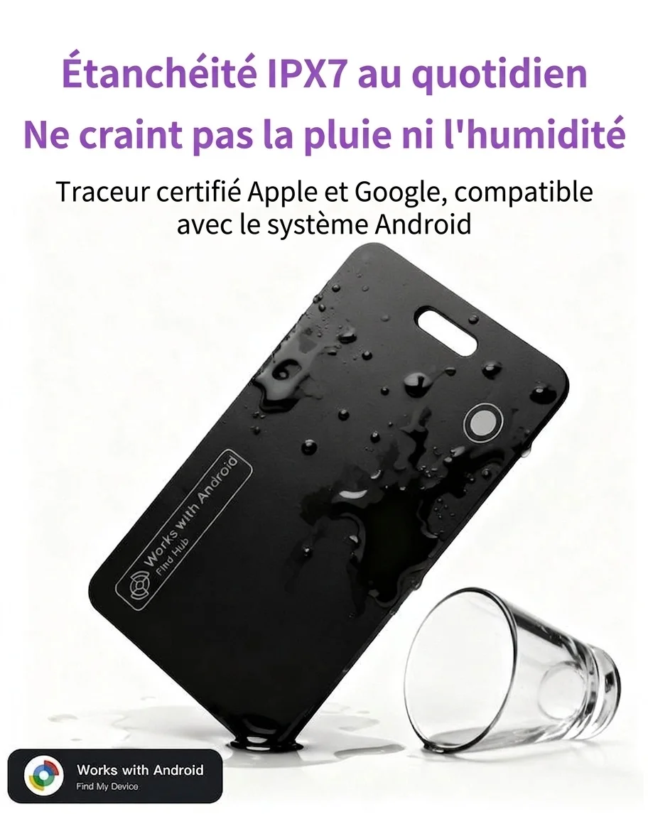 Carte de suivi intelligente ultra-fine, localisateur d'objets GPS pour portefeuille, compatible avec Localiser d'Apple et Localiser Hub d'Android, chargement sans fil, étanchéité IPX7