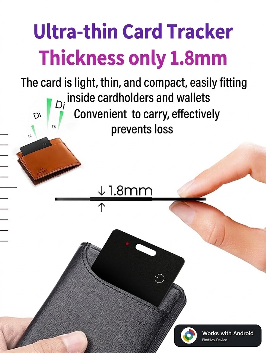 Ultra-Thin Smart Tracker Card, GPS Item Finder for Wallet, Compatible with Apple Find My & Android Find Hub, Wireless Charging, IPX7 Waterproof