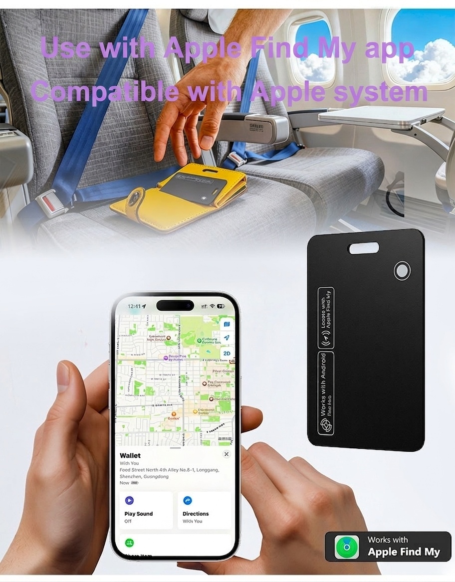 Ultra-Thin Smart Tracker Card, GPS Item Finder for Wallet, Compatible with Apple Find My & Android Find Hub, Wireless Charging, IPX7 Waterproof