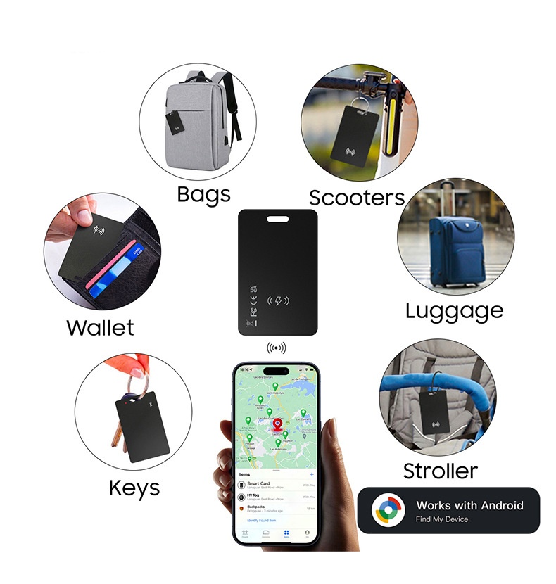 Ultra-Thin Smart Tracker Card, GPS Item Finder for Wallet, Compatible with Apple Find My & Android Find Hub, Wireless Charging, IPX7 Waterproof