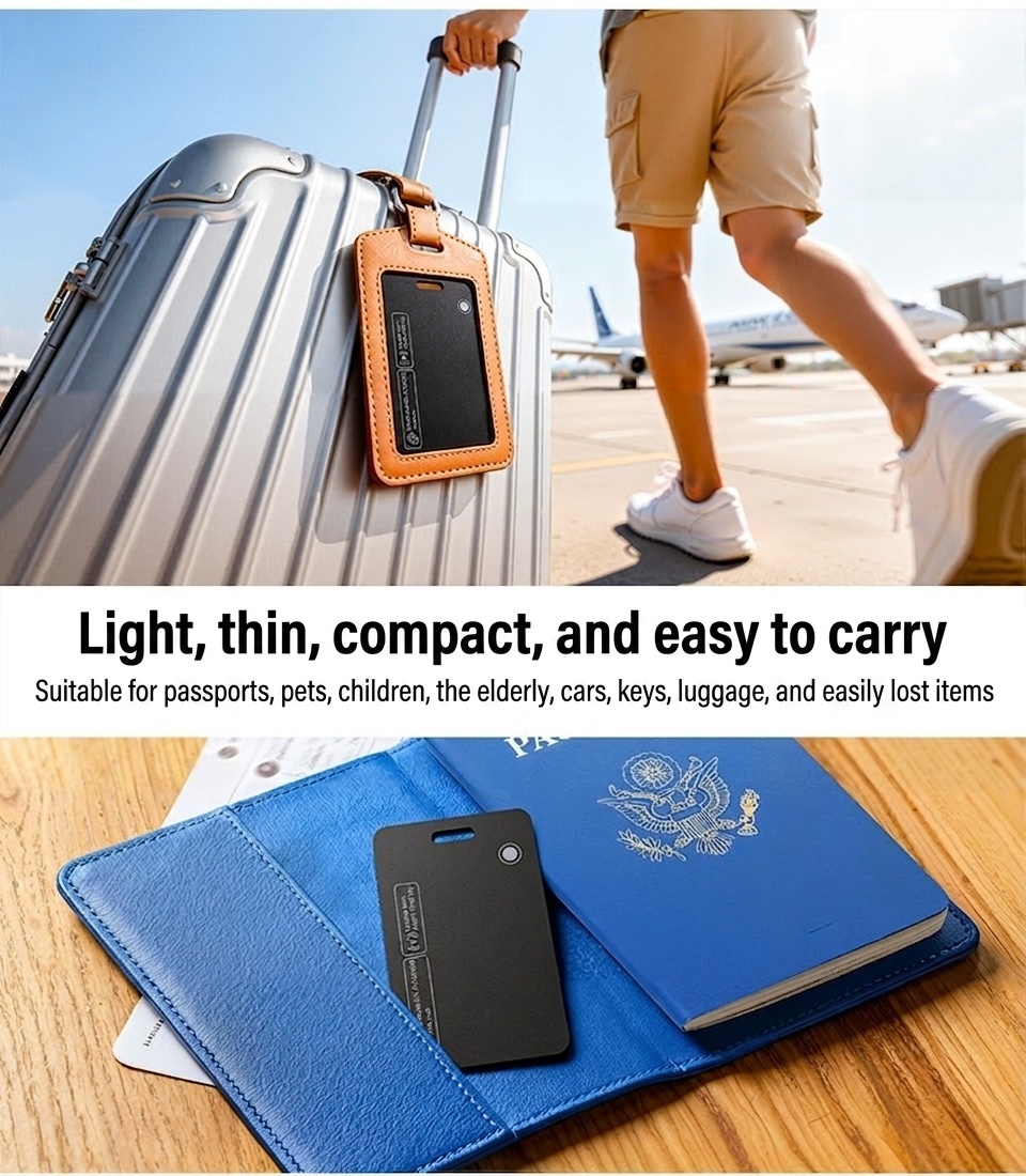 Ultra-Thin Smart Tracker Card, GPS Item Finder for Wallet, Compatible with Apple Find My & Android Find Hub, Wireless Charging, IPX7 Waterproof