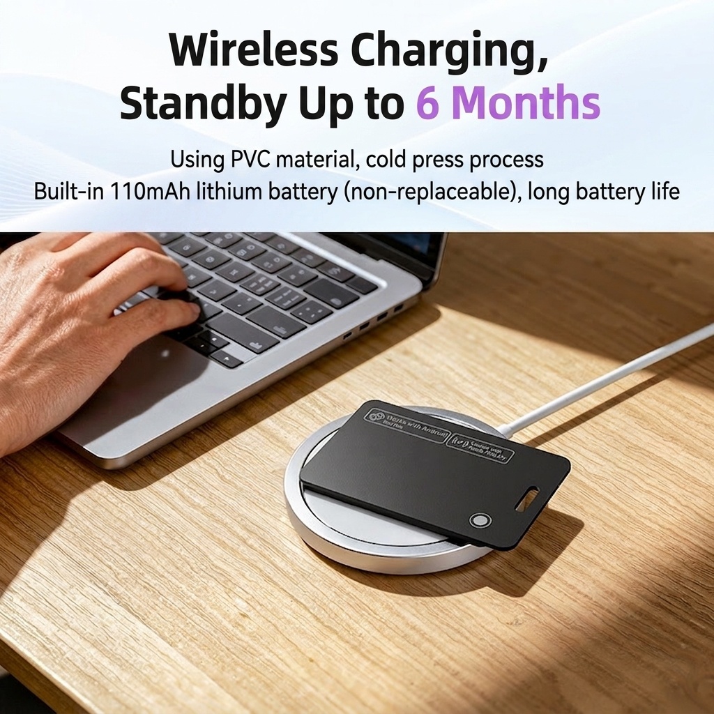 Ultra-Thin Smart Tracker Card, GPS Item Finder for Wallet, Compatible with Apple Find My & Android Find Hub, Wireless Charging, IPX7 Waterproof