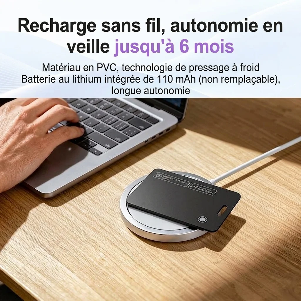Carte de suivi intelligente ultra-fine, localisateur d'objets GPS pour portefeuille, compatible avec Localiser d'Apple et Localiser Hub d'Android, chargement sans fil, étanchéité IPX7