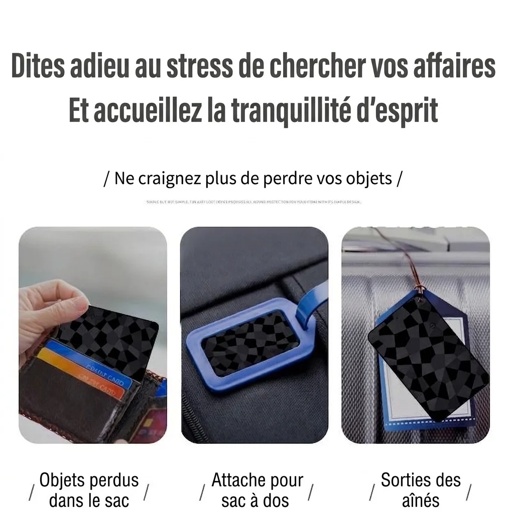 Localisateur d'objets à puce pour portefeuille et bagages, compatible avec Apple Localiser et Android Localiser Hub, ultra-fin (2,6 mm), chargement sans fil