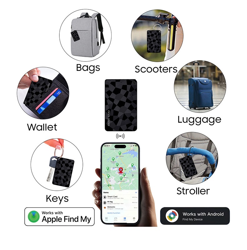 Smart Card Item Tracker for Wallet & Luggage, Compatible with Apple Find My & Android Find Hub, 2.6mm Ultra-Slim, Wireless Charging