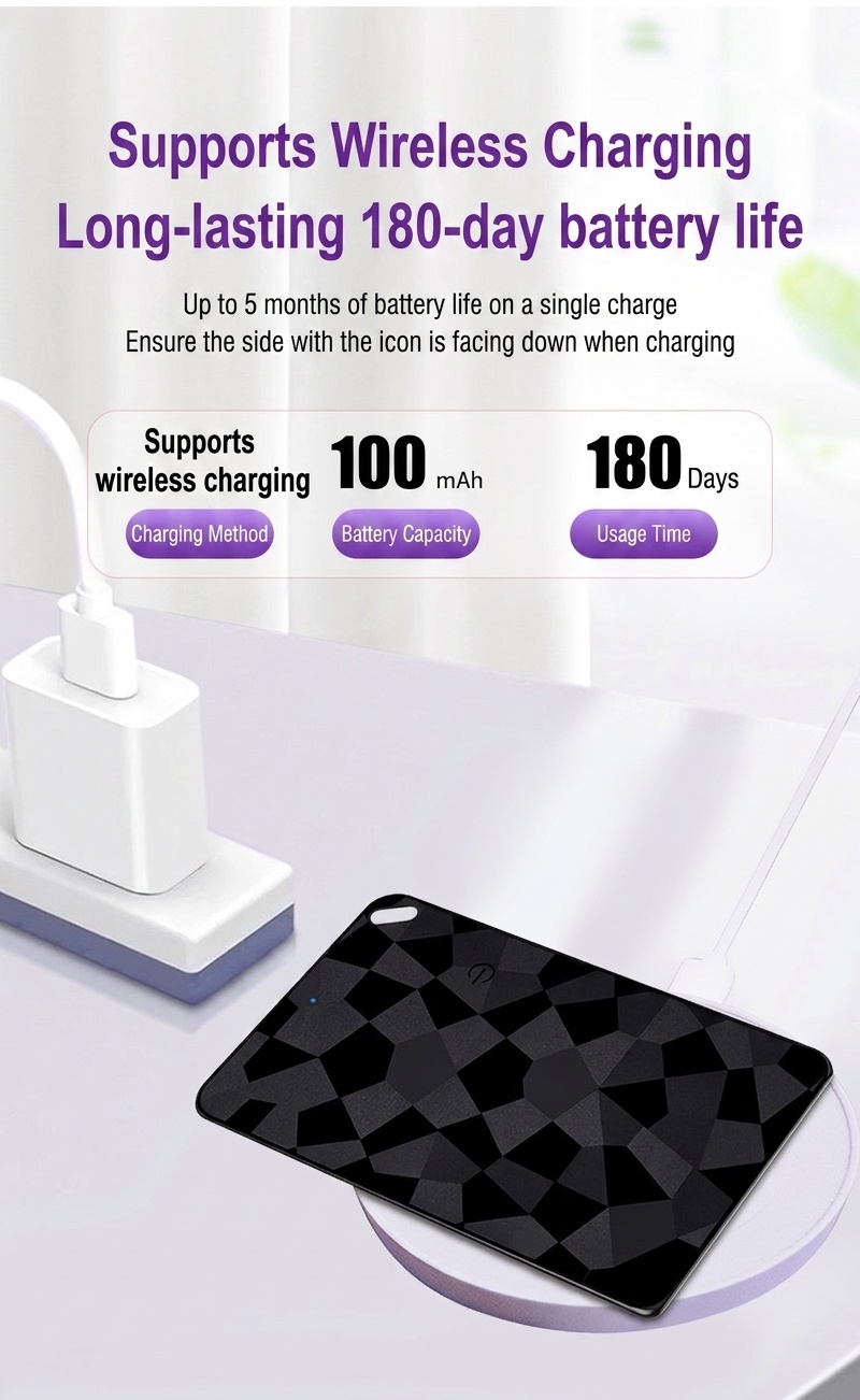 Smart Card Item Tracker for Wallet & Luggage, Compatible with Apple Find My & Android Find Hub, 2.6mm Ultra-Slim, Wireless Charging