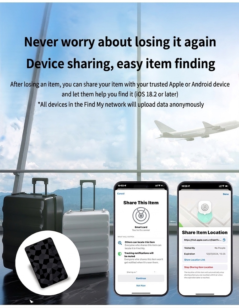 Smart Card Item Tracker for Wallet & Luggage, Compatible with Apple Find My & Android Find Hub, 2.6mm Ultra-Slim, Wireless Charging