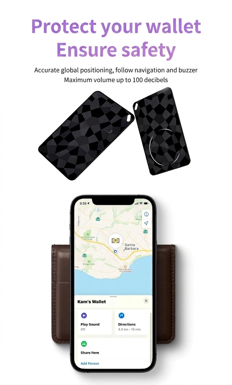 Smart Card Item Tracker for Wallet & Luggage, Compatible with Apple Find My & Android Find Hub, 2.6mm Ultra-Slim, Wireless Charging