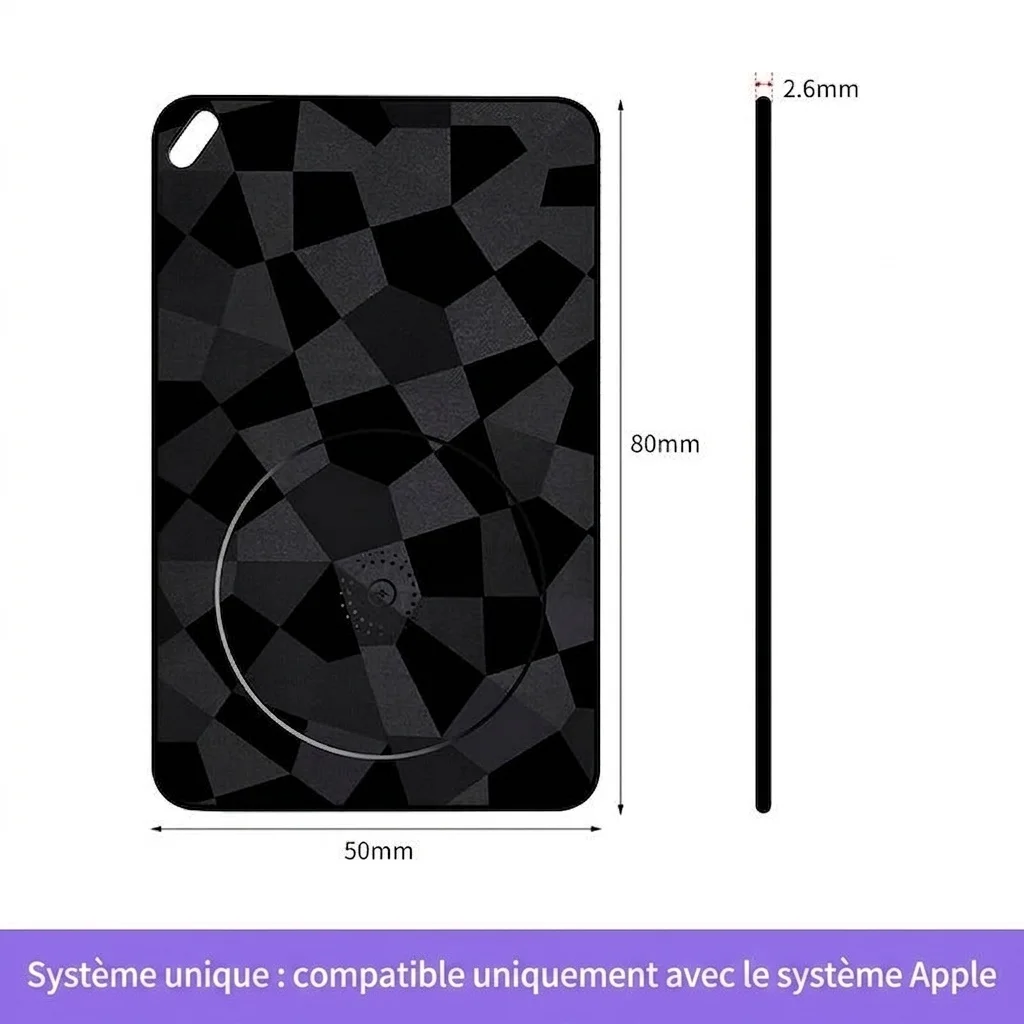 Localisateur d'objets à puce pour portefeuille et bagages, compatible avec Apple Localiser et Android Localiser Hub, ultra-fin (2,6 mm), chargement sans fil