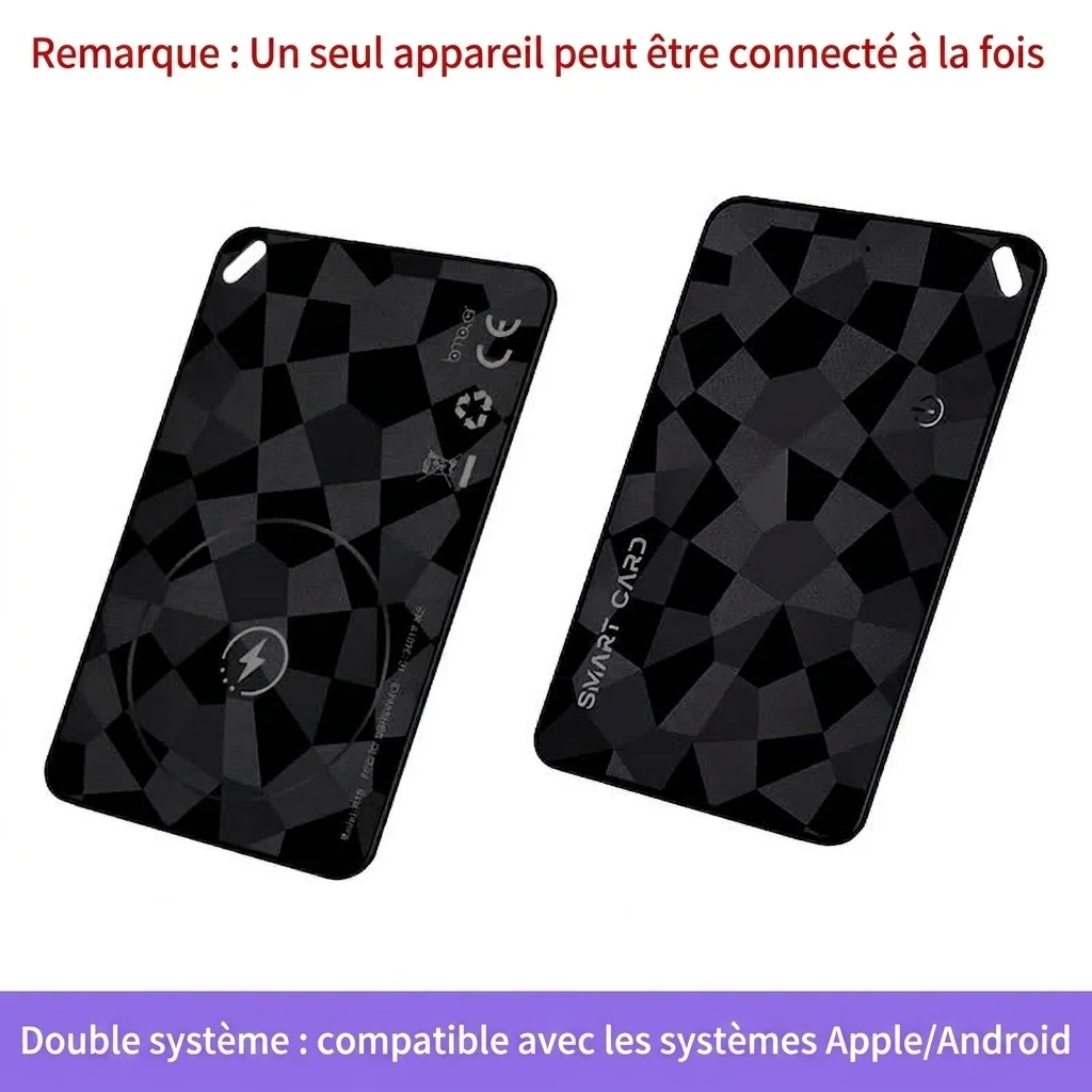 Localisateur d'objets à puce pour portefeuille et bagages, compatible avec Apple Localiser et Android Localiser Hub, ultra-fin (2,6 mm), chargement sans fil