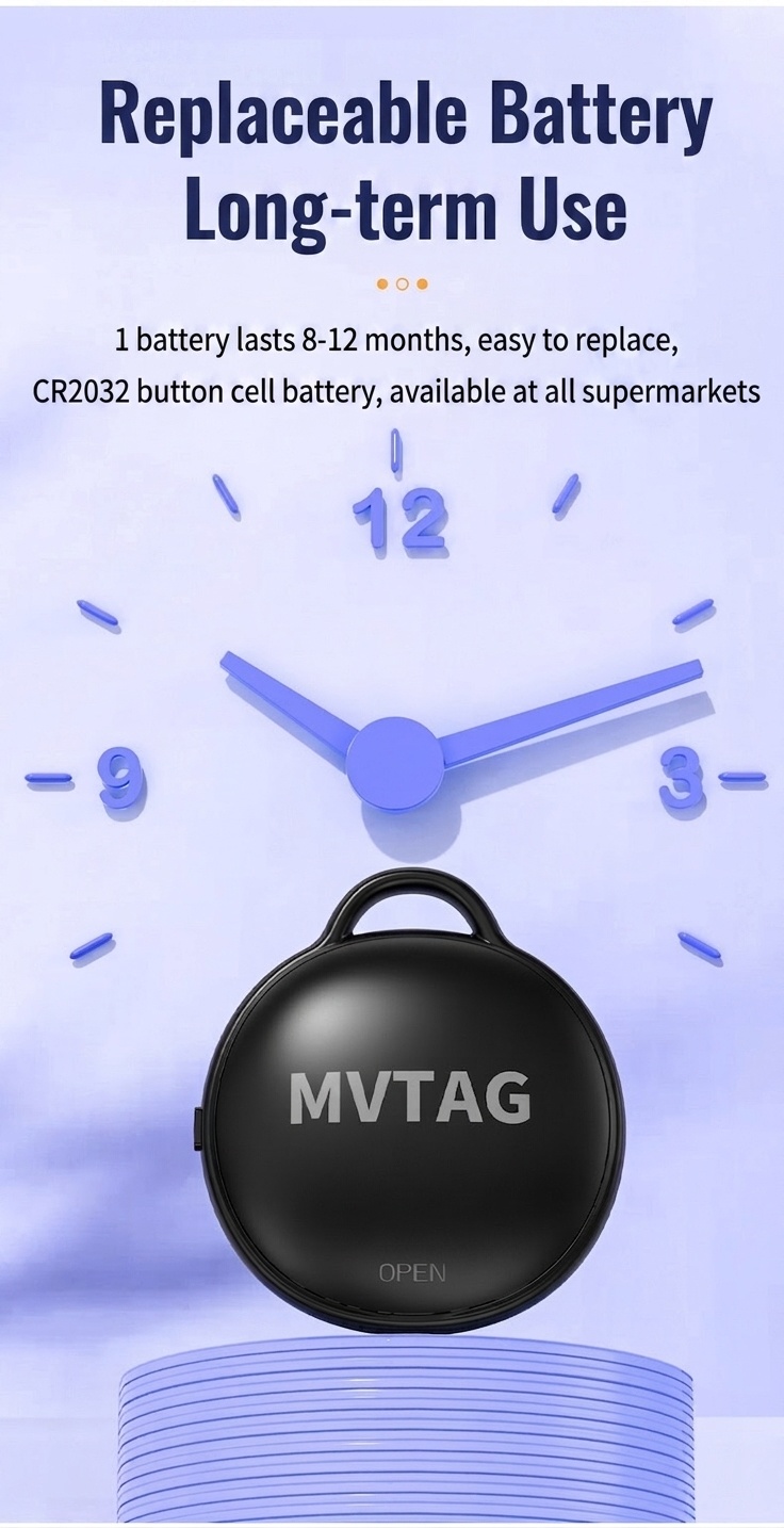 MVTAG Smart Anti-Loss Tracker, GPS Locator Compatible with Find My Device, IP67 Waterproof, 1-Year Replaceable Battery for Keys, Bags