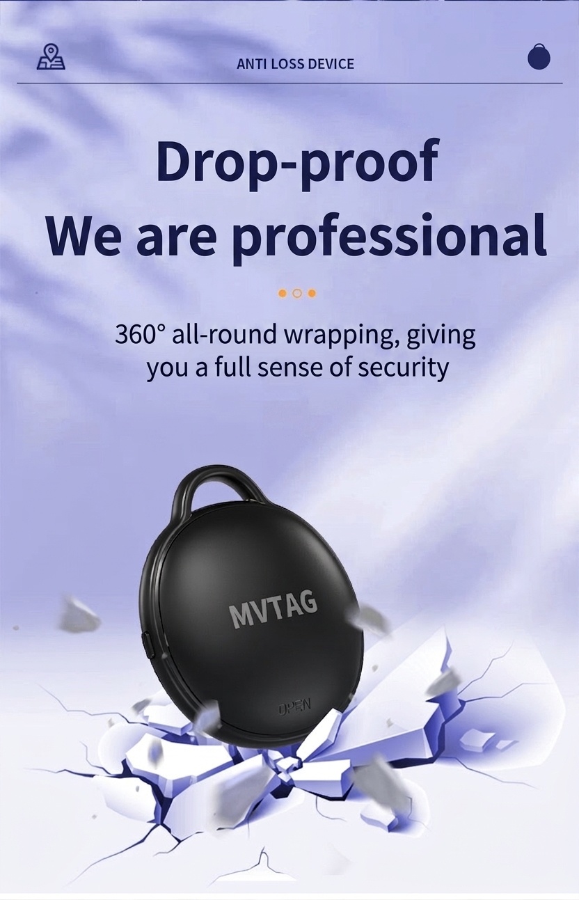 MVTAG Smart Anti-Loss Tracker, GPS Locator Compatible with Find My Device, IP67 Waterproof, 1-Year Replaceable Battery for Keys, Bags