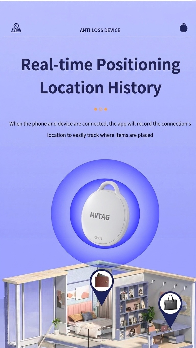 MVTAG Smart Anti-Loss Tracker, GPS Locator Compatible with Find My Device, IP67 Waterproof, 1-Year Replaceable Battery for Keys, Bags