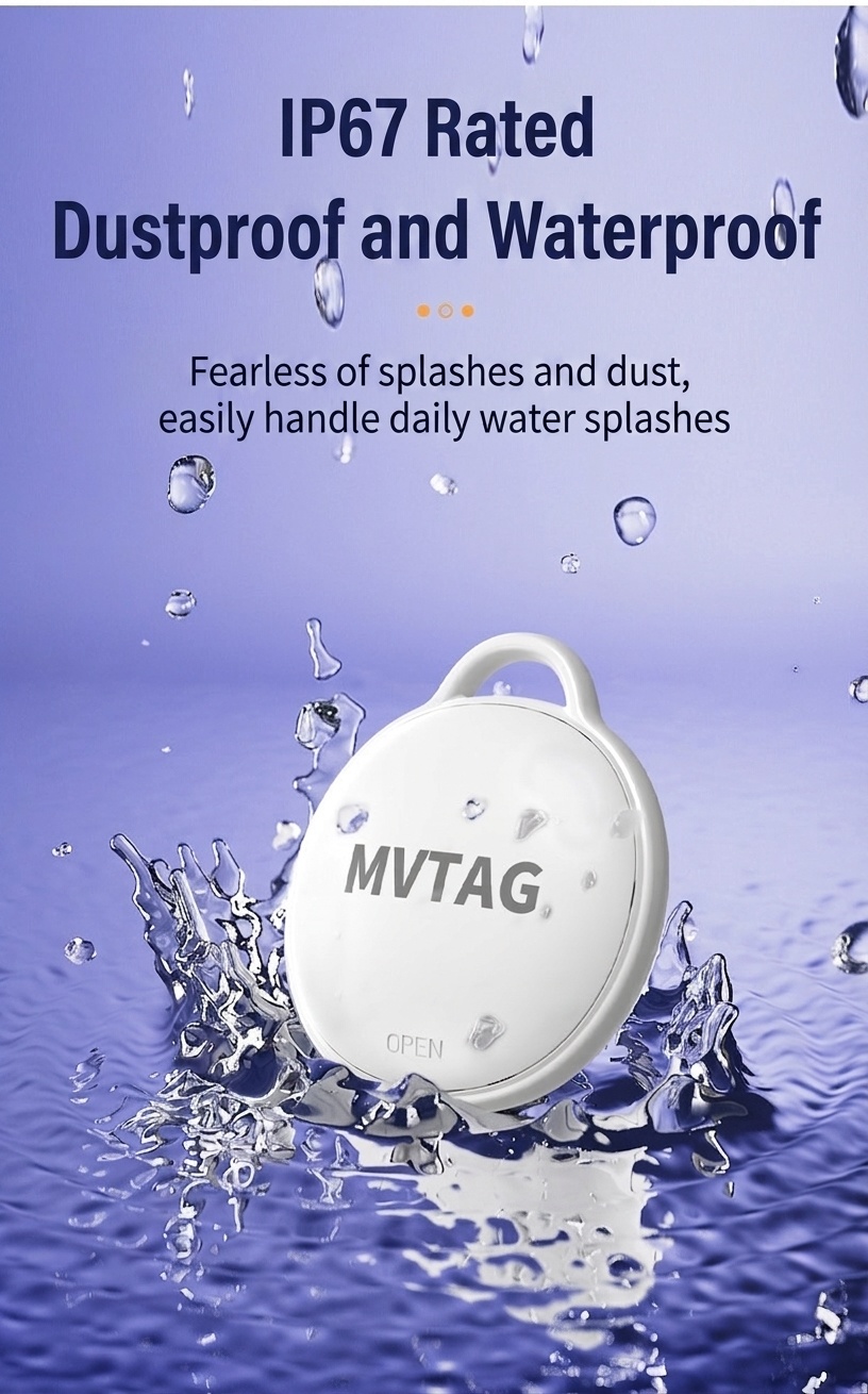 MVTAG Smart Anti-Loss Tracker, GPS Locator Compatible with Find My Device, IP67 Waterproof, 1-Year Replaceable Battery for Keys, Bags