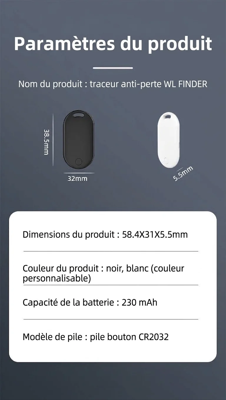 Mini traceur GPS intelligent, dispositif anti-perte Find My Network pour clés, sacs, animaux de compagnie, résistant à l'eau IPX5, longue autonomie