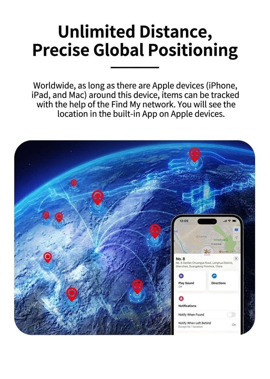 Smart Mini GPS Tracker, Find My Network Anti-Lost Device for Keys, Bags, Pets, IPX5 Water Resistant, Long Battery Life