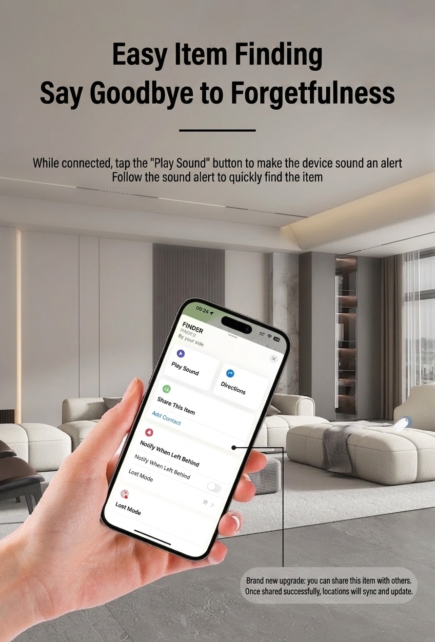 Smart Mini GPS Tracker, Find My Network Anti-Lost Device for Keys, Bags, Pets, IPX5 Water Resistant, Long Battery Life