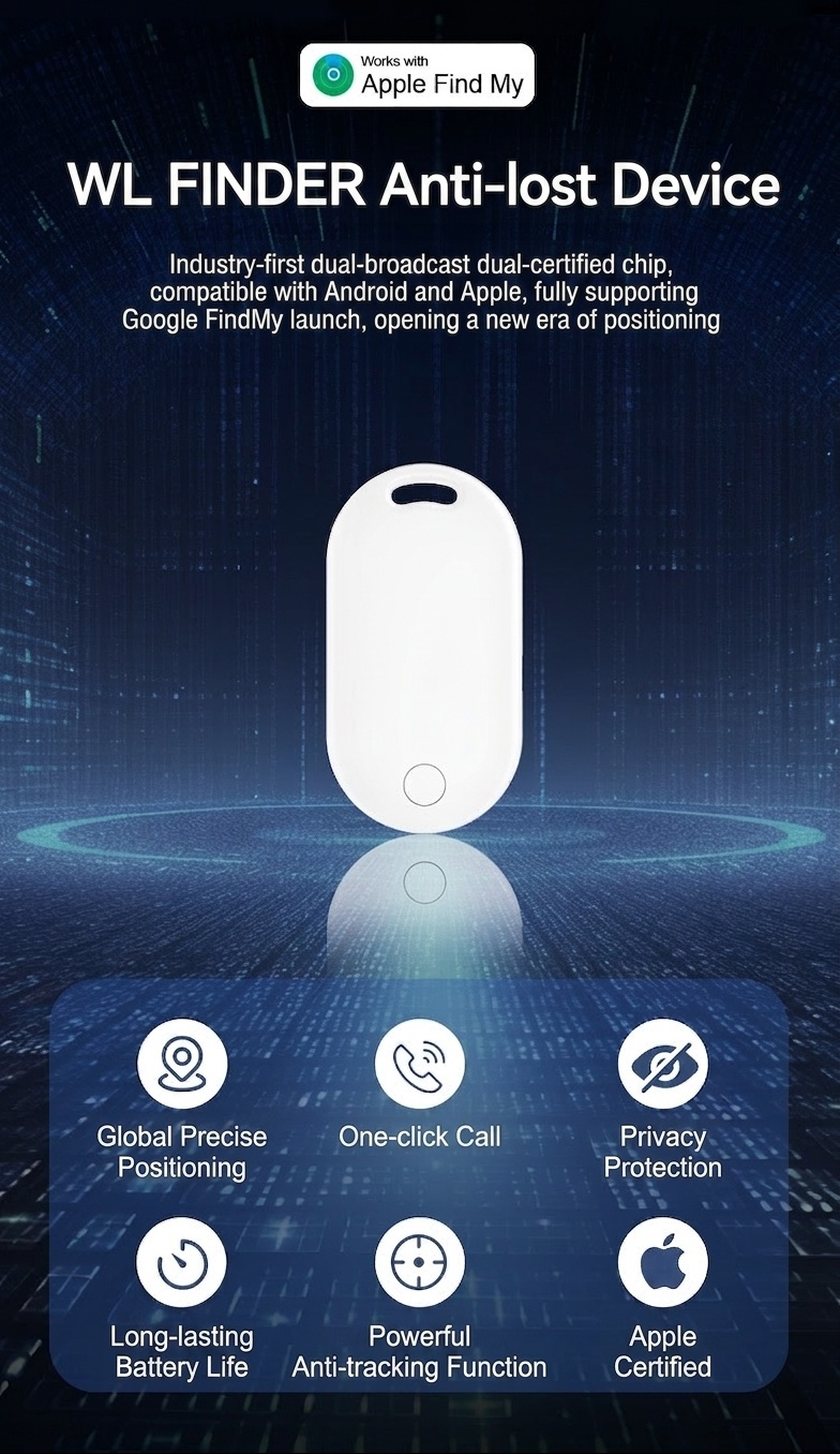 Smart Mini GPS Tracker, Find My Network Anti-Lost Device for Keys, Bags, Pets, IPX5 Water Resistant, Long Battery Life