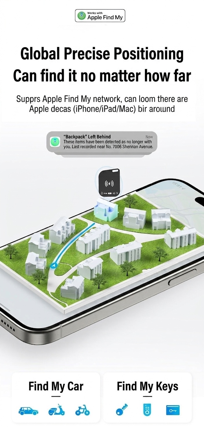 MFI Certified Smart Card Tracker for Apple Find My, Ultra-Slim Wallet & Key Finder, IP68 Waterproof, Wireless Charging
