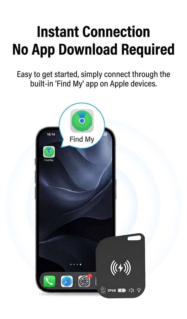 MFI Certified Smart Card Tracker for Apple Find My, Ultra-Slim Wallet & Key Finder, IP68 Waterproof, Wireless Charging