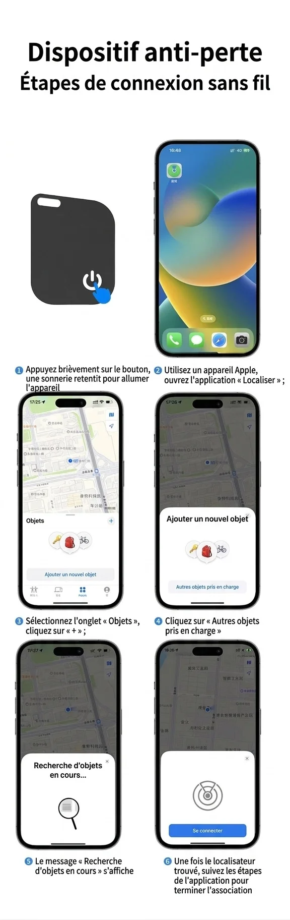 Traceur de carte à puce certifié MFi pour Apple Localiser, portefeuille et porte-clés ultra-fin, étanche IP68, chargement sans fil