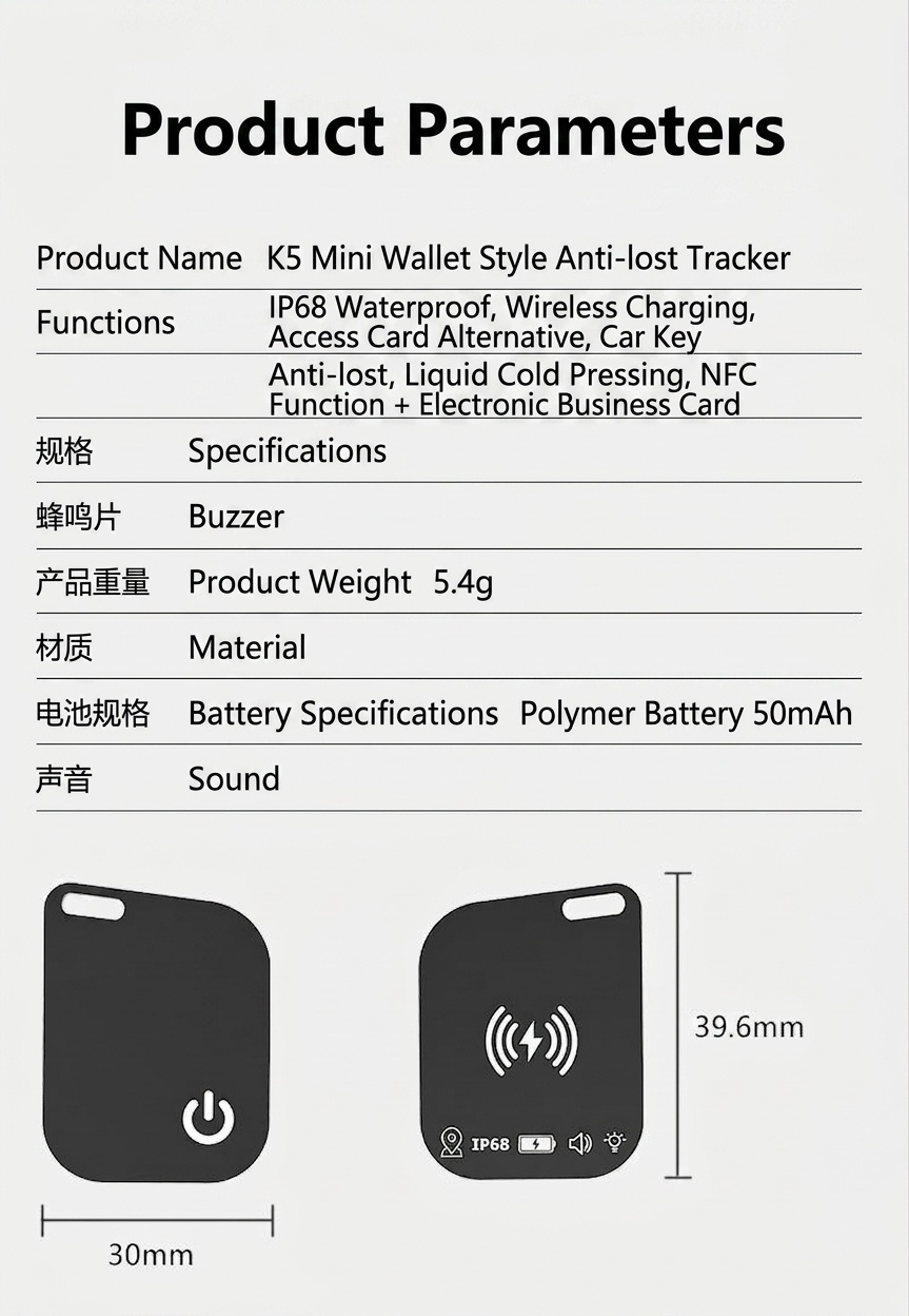 MFI Certified Smart Card Tracker for Apple Find My, Ultra-Slim Wallet & Key Finder, IP68 Waterproof, Wireless Charging