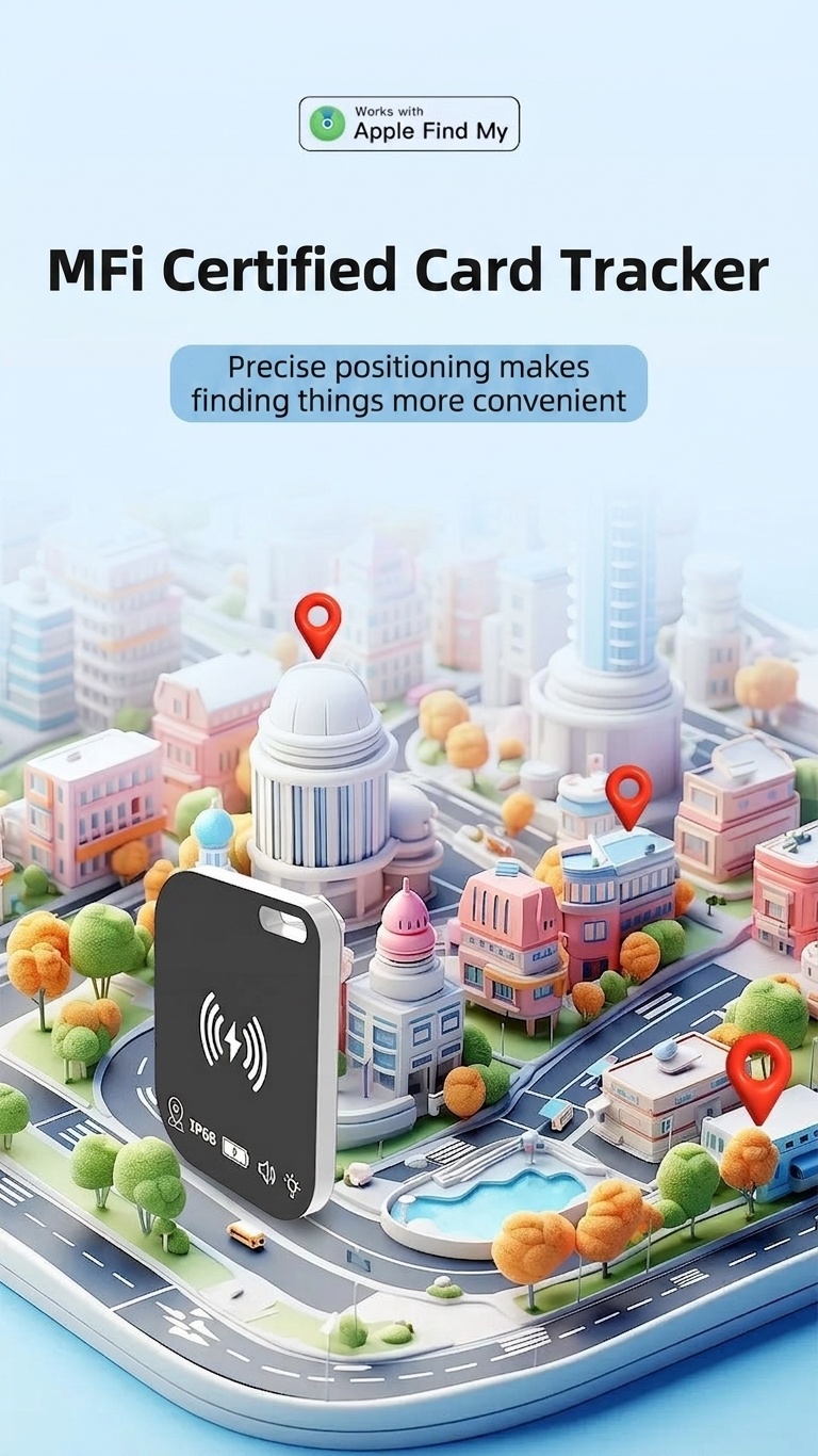 MFI Certified Smart Card Tracker for Apple Find My, Ultra-Slim Wallet & Key Finder, IP68 Waterproof, Wireless Charging