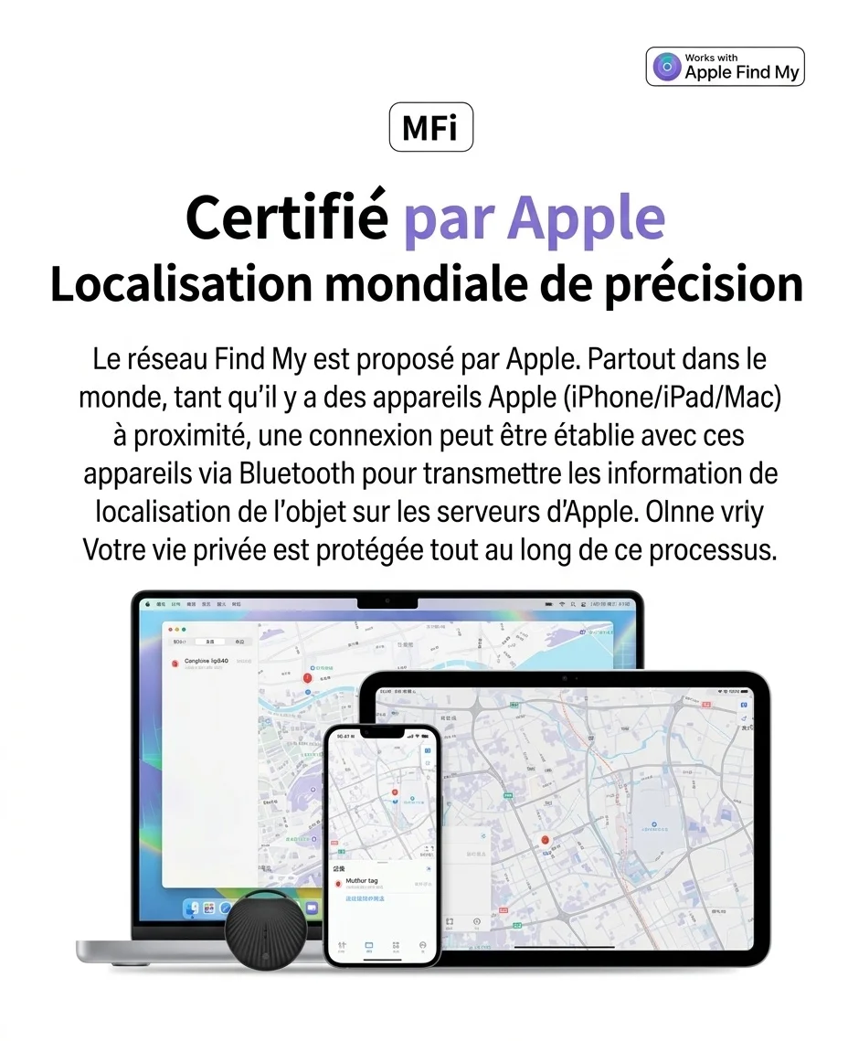 Localisateur intelligent Apple, dispositif GPS anti-perte mondial pour clés, sacs et animaux de compagnie, étanche IP68, autonomie de 365 jours