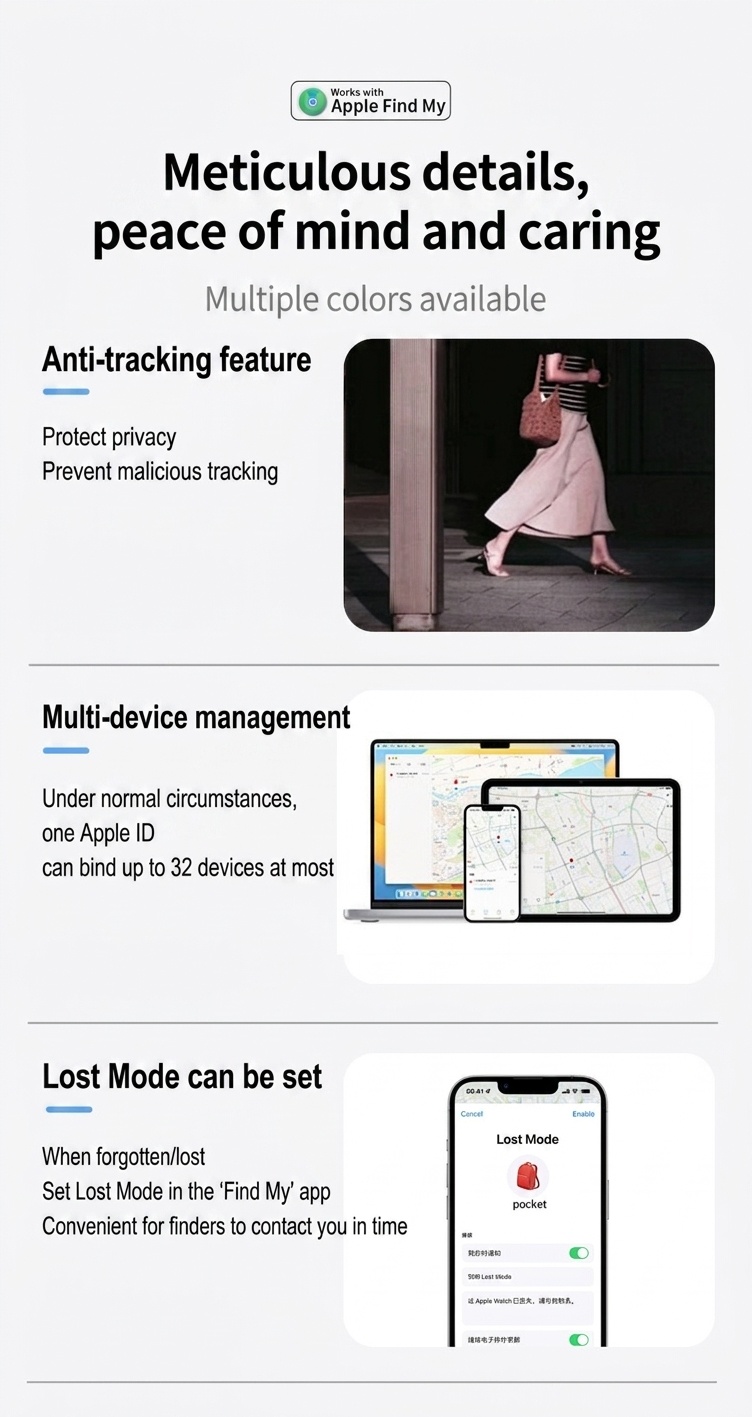 Localizador inteligente Apple Find My, dispositivo GPS global antipérdida para llaves, bolsos y mascotas, resistente al agua IP68, batería con duración de 365 días.