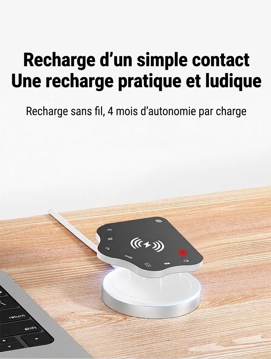 Carte de suivi intelligente compacte pour Apple Localiser, avec chargeur sans fil pour portefeuille, clés et bagages, étanche IP68, autonomie de 4 mois.