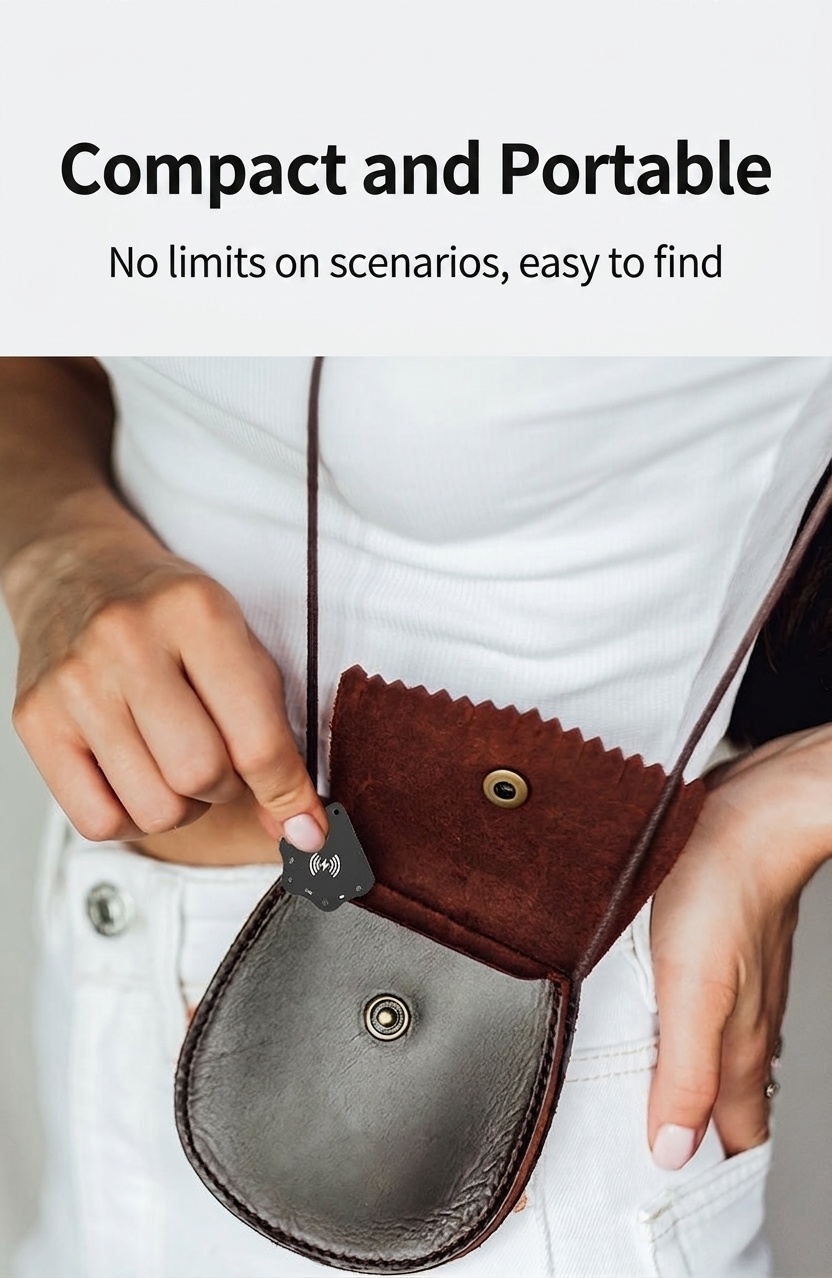 Compact Smart Tracker Card for Apple Find My, Wireless Charging Item Finder for Wallet, Keys, Luggage, IP68 Waterproof, 4-Month Battery