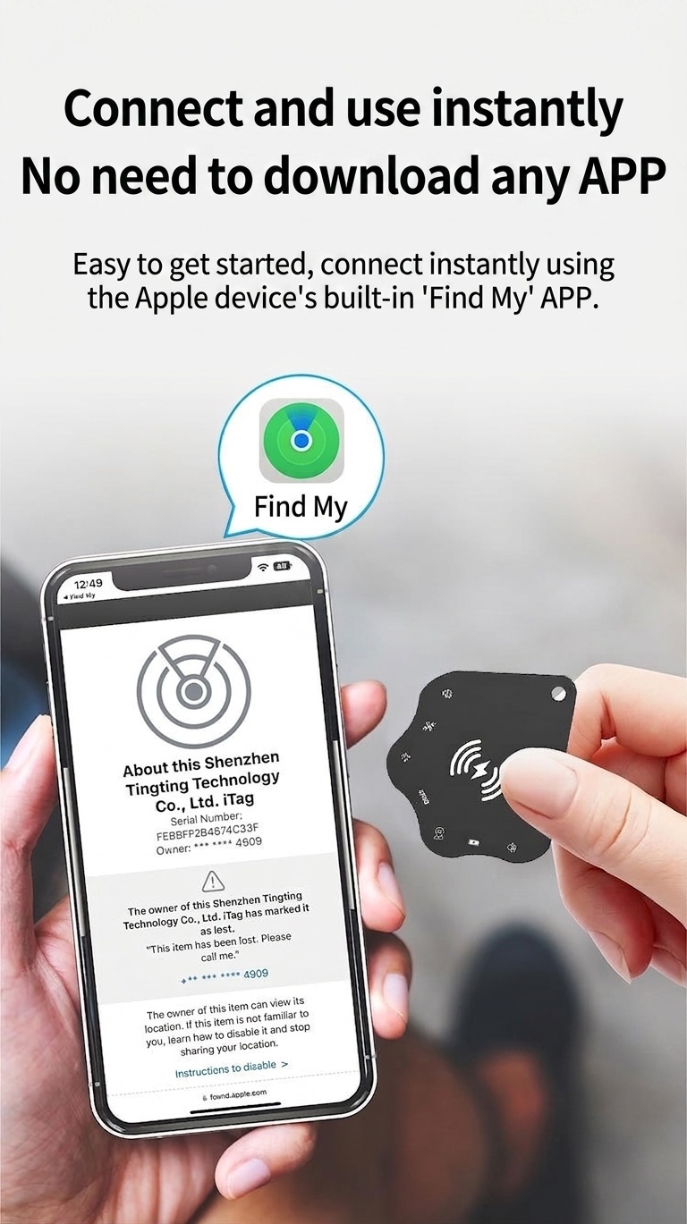Compact Smart Tracker Card for Apple Find My, Wireless Charging Item Finder for Wallet, Keys, Luggage, IP68 Waterproof, 4-Month Battery