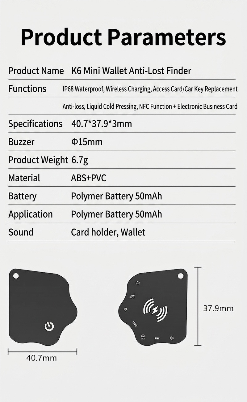 Compact Smart Tracker Card for Apple Find My, Wireless Charging Item Finder for Wallet, Keys, Luggage, IP68 Waterproof, 4-Month Battery