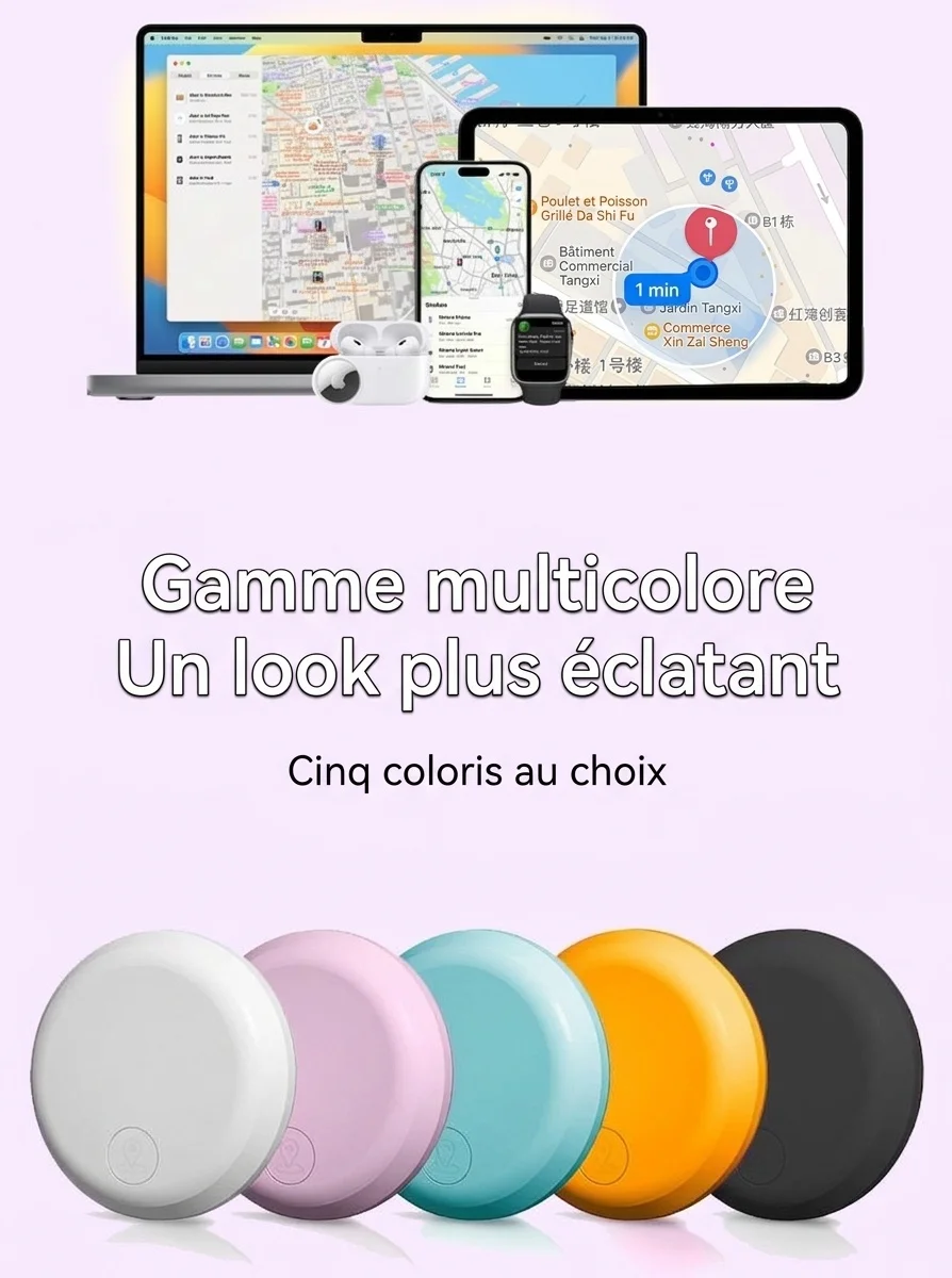 Localisateur d'objets compatible Apple, traceur GPS mondial pour clés, sacs et bagages, résistant à l'eau, autonomie de 365 jours