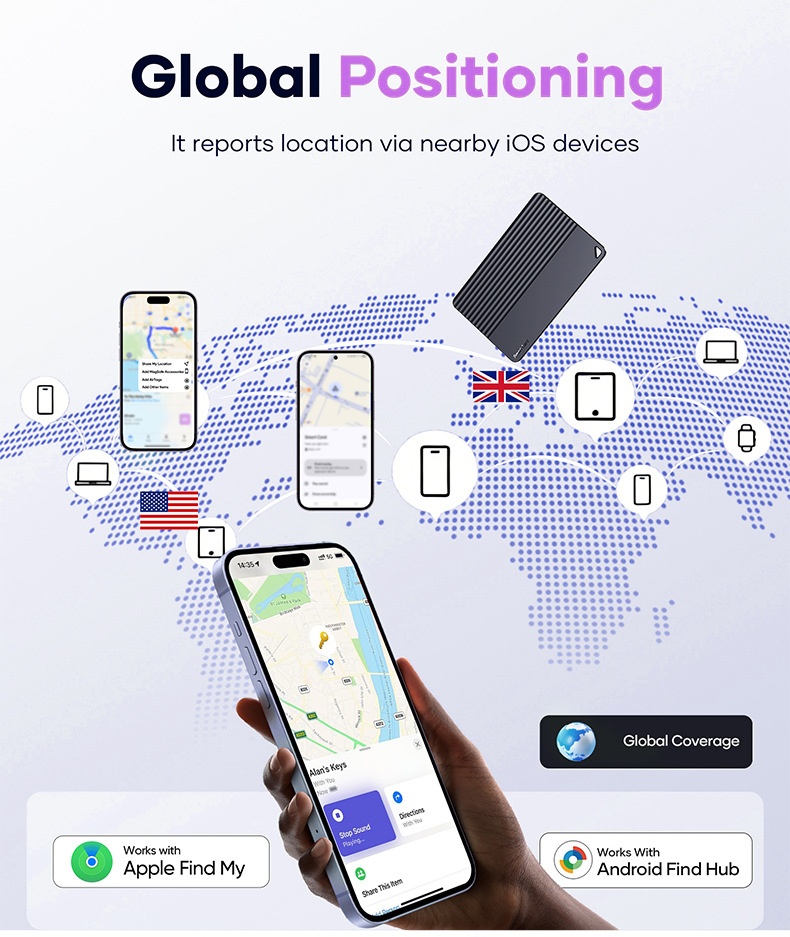Ultra-Slim Smart Card Tracker for Wallet & Luggage, Works with Apple Find My & Android Find Hub, 5-Year Battery Life, Global Positioning Item Locator with Loud Speaker